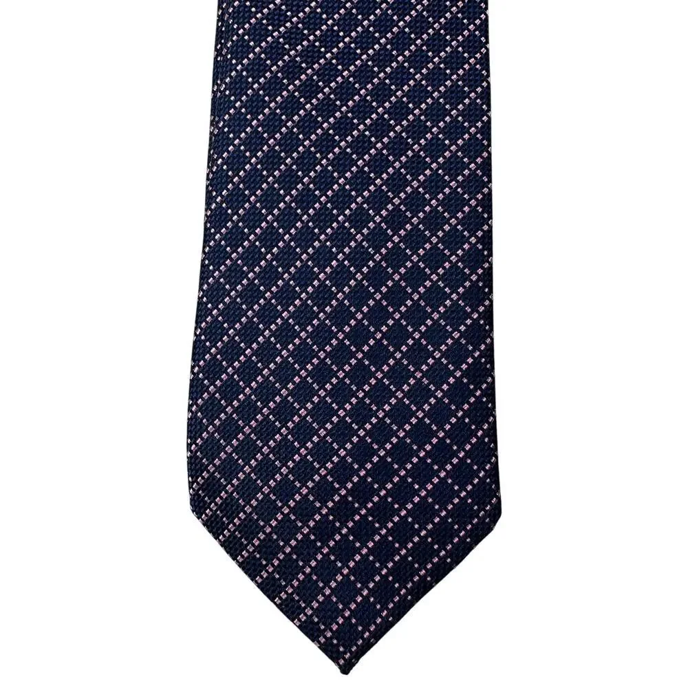 Black Brown 1826 100% Silk Mens Neck Tie Navy Blue Pastel Pink‎ Woven Plaid